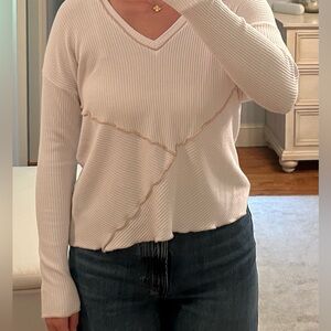 White long sleeve top with tan detailing in size small